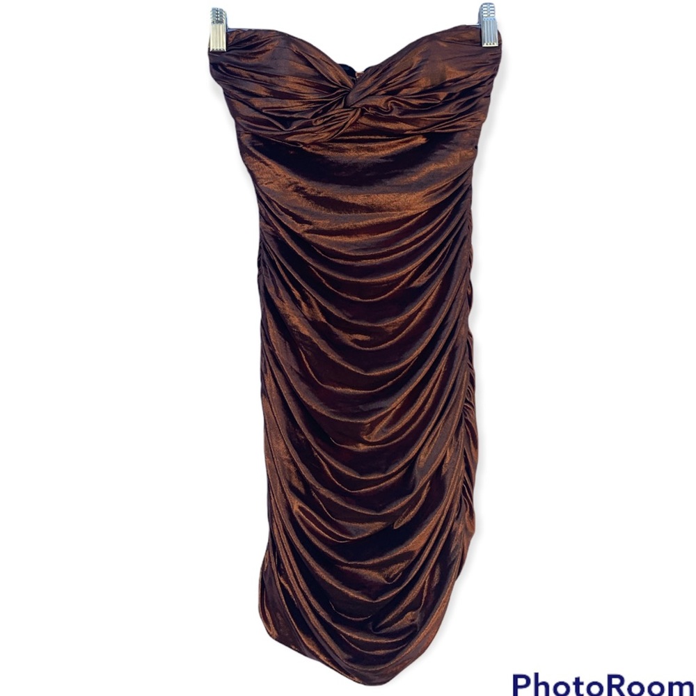 BROWN RUCHED BEBE DRESS
